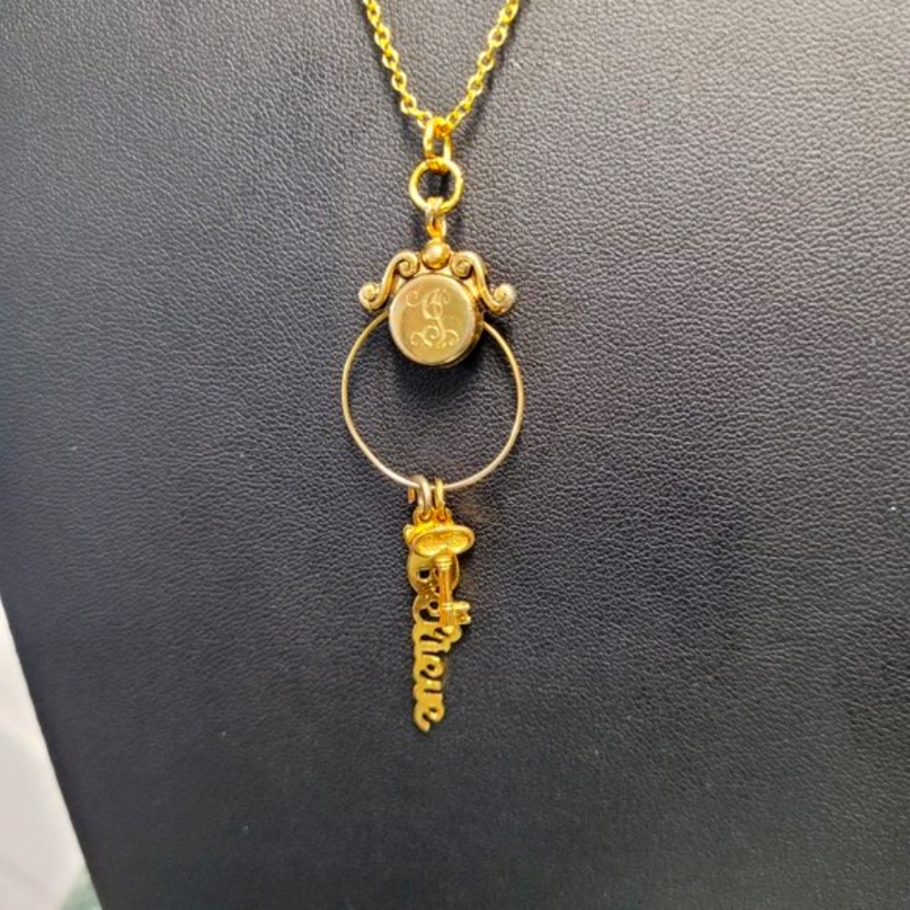 Vintage Gold Plated Believe Key Charm Necklace